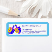 Hanukkah Dreidels Kleurrijke Helder Blauwe Rand Etiket (Insitu)