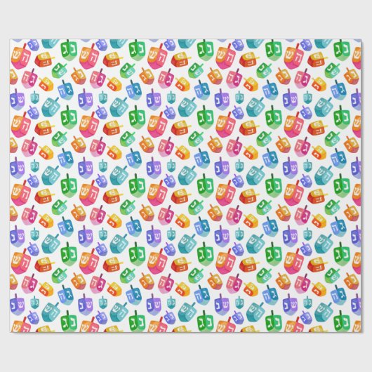 Hanukkah Dreidels Rainbow Waterverf Holiday Cadeaupapier (Vlak)