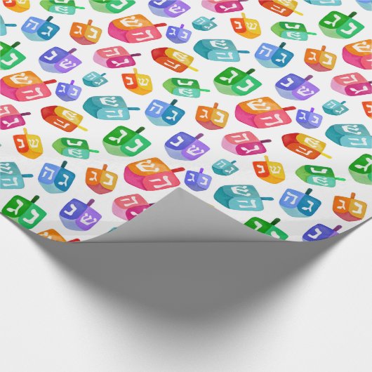 Hanukkah Dreidels Rainbow Waterverf Holiday Cadeaupapier (Hoek)