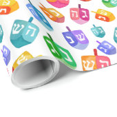 Hanukkah Dreidels Rainbow Waterverf Holiday Cadeaupapier (Rol Hoek)