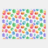 Hanukkah Dreidels Rainbow Waterverf Holiday Inpakpapier Vel (Voorkant 2)