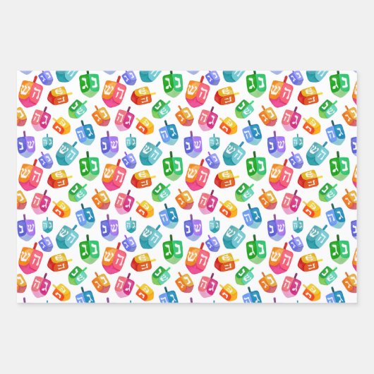 Hanukkah Dreidels Rainbow Waterverf Holiday Inpakpapier Vel (Voorkant)