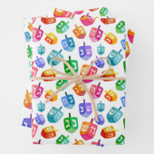 Hanukkah Dreidels Rainbow Waterverf Holiday Inpakpapier Vel (In situ)