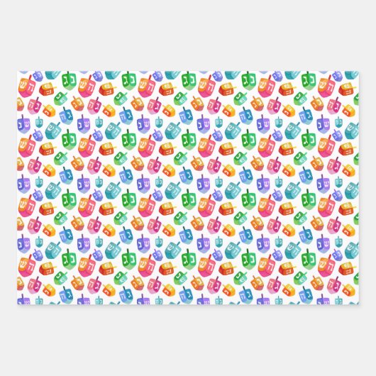 Hanukkah Dreidels Rainbow Waterverf Holiday Inpakpapier Vel (Voorkant 3)