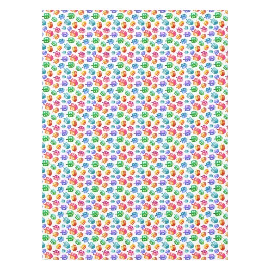 Hanukkah Dreidels Rainbow Waterverf Holiday Tafelkleed (Voorkant)