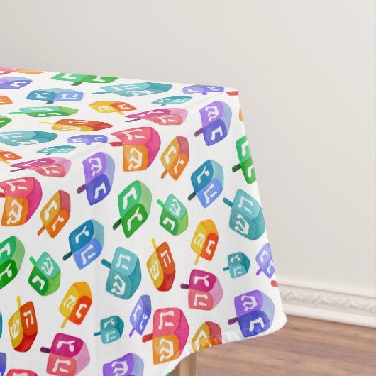 Hanukkah Dreidels Rainbow Waterverf Holiday Tafelkleed (Voorbeeld)
