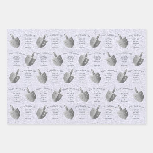 Hanukkah Dreidels Silver Monogram Assortment Inpakpapier Vel (Voorkant)