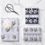 Hanukkah Dreidels Silver Monogram Assortment Inpakpapier Vel<br><div class="desc">Creëer uw eigen gepersonaliseerde cadeaubon voor papiervellen met uw optionele monogram en aangepaste groet op deze Hanukkah Dreidels in faux Silver Design sjablonen. Het eerste vel is voorzien van een faux textuur achtergrond en rijen Dreidels in zeer grijs zilver met een aanraking van faux glitter. De sjablonen van de tekst...</div>