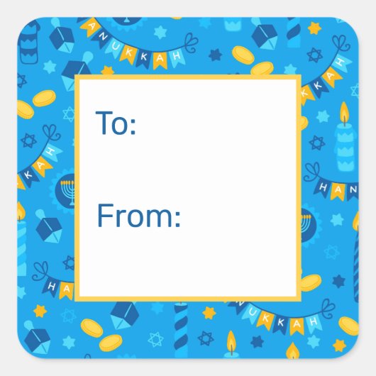 Hanukkah-dreidels van en naar vierkante sticker (Voorkant)