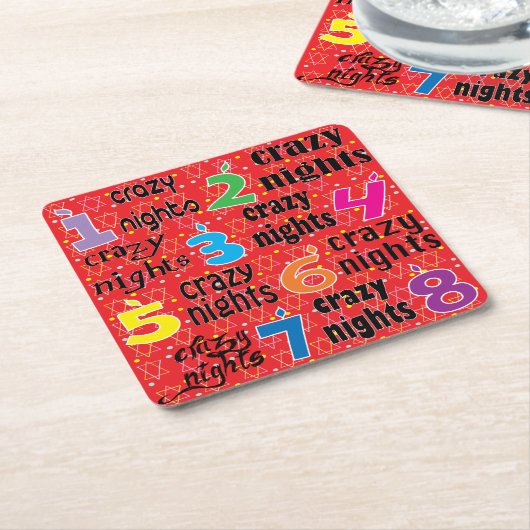 Hanukkah Eight Crazy Nights Red Kartonnen Onderzetters (Schuin)