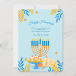 Hanukkah Elements Holiday Greeting Card Feestdagenkaart<br><div class="desc">Een mooi, blauw Hanukkah-wenskaart met vakantiepunten. (Waterverf vector gemaakt door pikisuperstar - www.freepik.com). De kaart kan eenvoudig worden aangepast met de tekst, het lettertype, de lettertypekleur, de papieren vorm en de papieren soort. Niet precies wat je zoekt? Al onze producten kunnen zonder extra kosten op maat worden ontworpen om aan...</div>