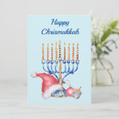 Hanukkah en Kerstmis Chrismukkah Feestdagenkaart (Staand voorkant)
