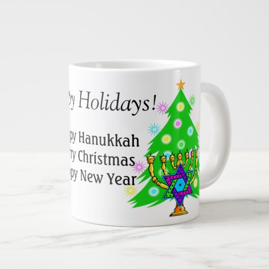 Hanukkah en Kerstmis Together Coffee-Mok Grote Koffiekop (Voorkant rechts)