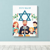 Hanukkah familie maaltijd canvas kunst (Insitu (Houten vloer))