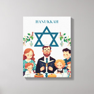 Hanukkah familie maaltijd canvas kunst