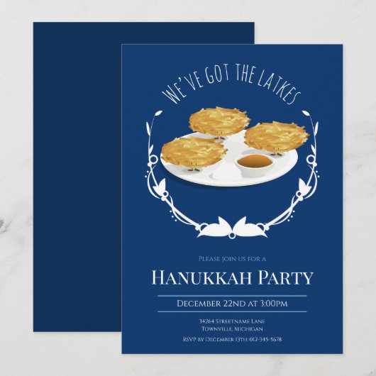 Hanukkah-feest glimlachende Latkes Blauw Witte Fee Kaart (Voorkant / Achterkant)