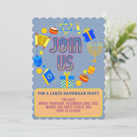 Hanukkah-feestuitnodigingen met modern tekstontwer kaart (Staand voorkant)