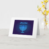 Hanukkah-festival Menorah Blauwe Neonlichten Symbo Kaart (Gele Bloem)