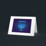 Hanukkah Festival Menorah Blauwe Neonlichten Symbo Kaart<br><div class="desc">Hanukkah Festival Menorah Blauwe Neonlichten Vakantielogo,  Davidster,  Festieve Decoratieve Element voor Uitnodigingen & Briefpapier,  Hanukkah Joodse Feestdag Decoratie Wenskaarten Trendy Grafisch Ontwerp. Israël,  Jeruzalem,  "Judaica"-ontwerp met tekstsjabloon. Personaliseer ze door tekst toe te voegen of te wijzigen. Gefeliciteerd met het 75-jarig jubileum Israël</div>