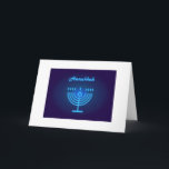 Hanukkah Festival Menorah Blue Neon Lights Kaart<br><div class="desc">Hanukkah Festival Menorah Blue Neon Lights Holiday Logo, Ster van David, Festive Decorative Element for Invitations & Stationery, Hanukkah Jewish Holiday Decoration Wenskaarten Trendy Graphic Design. Israël, Jeruzalem, "Judaica"-design met sjabloon van tekst. Pas hen aan door tekst toe te voegen of te veranderen. Gelukkig 75ste verjaardag Israël</div>