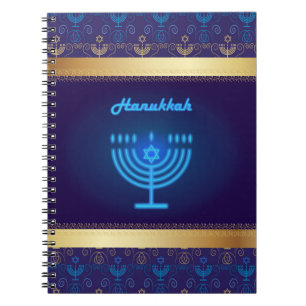 Hanukkah Festival Menorah decoratief blauw ornamen Notitieboek