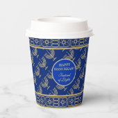 Hanukkah Festival Party Gold Menorah blue pattern Papieren Bekers (Achterkant)
