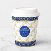 Hanukkah Festival Party Gold Menorah blue pattern Papieren Bekers (Voorkant)
