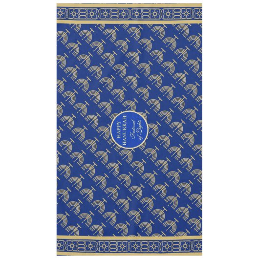 Hanukkah Festival Party Gold Menorah blue pattern Tafelkleed (Voorkant)