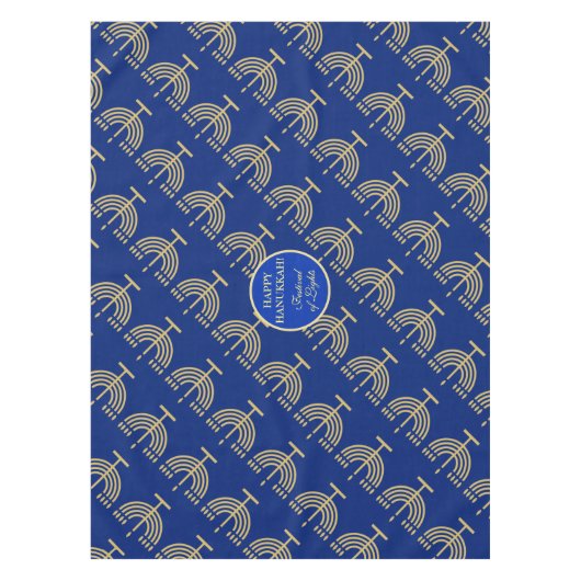 Hanukkah Festival Party Gold Menorah blue pattern Tafelkleed (Voorkant)