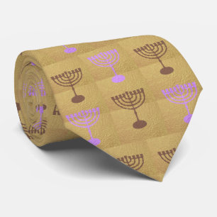 Hanukkah Festival Party Gold Menorah Pattern Stropdas