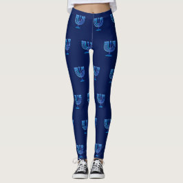 Hanukkah Festival Party Trendy Blue Doodle Pattern Leggings