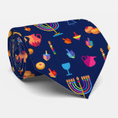 Hanukkah Festival Party Trendy Blue Doodle Pattern Stropdas (Opgerold)