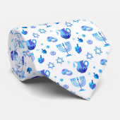 Hanukkah Festival Party Trendy Blue Doodle Pattern Stropdas (Opgerold)