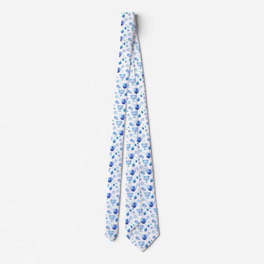 Hanukkah Festival Party Trendy Blue Doodle Pattern Stropdas (Achterkant)
