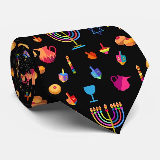 Hanukkah Festival Party Trendy Blue Doodle Pattern Stropdas (Opgerold)