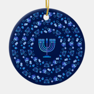 Hanukkah Festival van de Lichtpartij Mandala Blue Keramisch Ornament