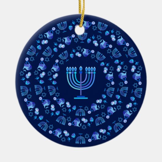Hanukkah Festival van de Lichtpartij Mandala Blue Keramisch Ornament (Voorkant)