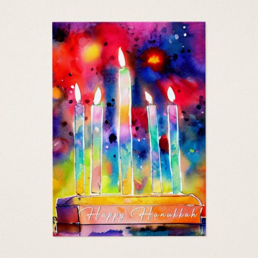Hanukkah Festival van Licht Waterverf Gift Label Visitekaartje (Voorkant)