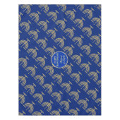 Hanukkah-festivalfeest gouden menora blauw patroon tafelkleed (Voorkant)