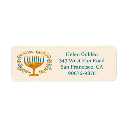 HANUKKAH Floral Wreath Menorah Retouradres Etiket (Voorkant)