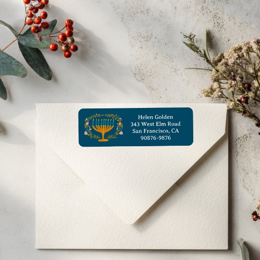 HANUKKAH Floral Wreath Menorah Retouradres Etiket