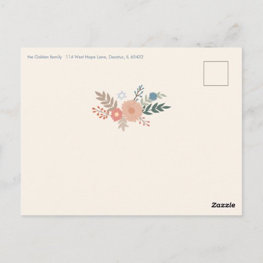 Hanukkah Florals Hand-draw Custom Party Invitation Briefkaart (Achterkant)