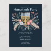 Hanukkah Florals Hand-draw Custom Party Invitation Briefkaart (Voorkant)