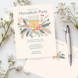 Hanukkah Florals Hand-draw Custom Party Invitation Briefkaart