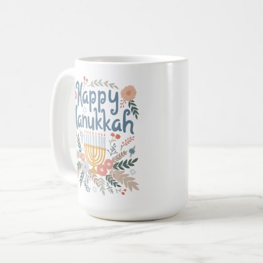 Hanukkah FLorals Hand-drawn Art  Koffiemok (Voorkant links)