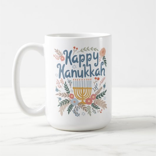 Hanukkah FLorals Hand-drawn Art  Koffiemok (Links)