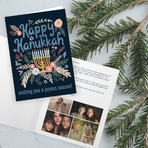 Hanukkah FLorals Hand-getrokken Art CUSTOM 4 FOTO Feestdagen Kaart