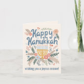 Hanukkah FLorals Hand-getrokken Art CUSTOM 4 FOTO Feestdagen Kaart (Voorkant)