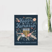 Hanukkah FLorals Hand-getrokken Art CUSTOM 4 FOTO Feestdagen Kaart (Voorkant)