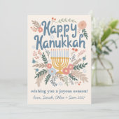 Hanukkah FLorals Hand-getrokken Art CUSTOM 4 FOTO Feestdagenkaart (Staand voorkant)